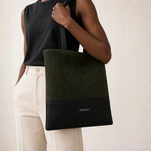 CNR235 Tote Bag Olive close-up model shot