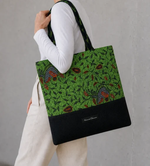 Dragon Tote Green model shoulder shot